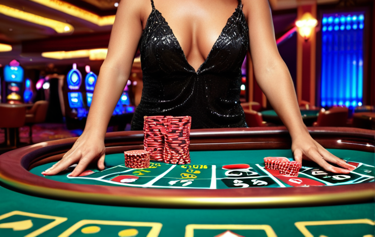 **Casino Table Games Variety:** A vibrant casino scene featuring various table games like Blackjack, Poker, Roulette, and Baccarat, highlighting the excitement and options available.
